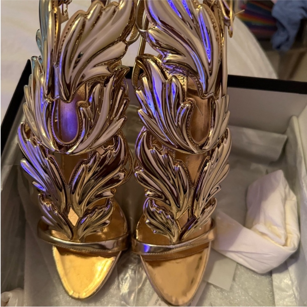 Gold and White Women's Designer Sandals